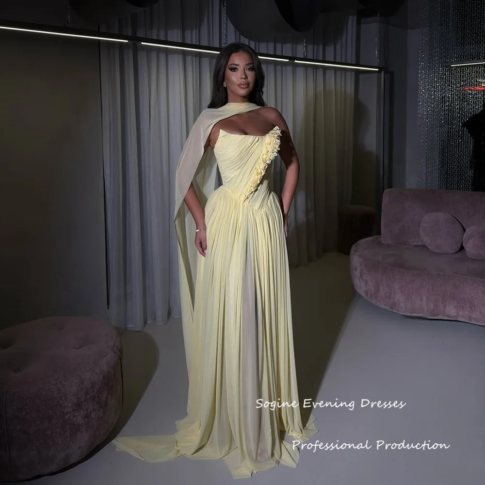 

Chiffon Customized Evening Dresses with Shawl For Sexy Women Strapless Mermaid Party Dress Pleated Formal فساتين س