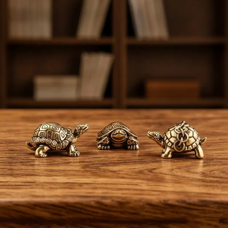 Solid Brass Mini Turtle Figurine Rustproof Hand-Cast Tea Pet Small Ornament for Outdoor Mini Garden Decor