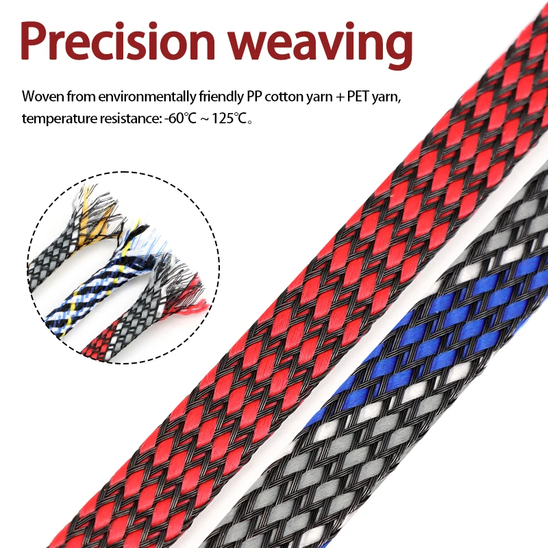 3/5/10m PP Cotton + PET Yarn Cable Sleeve 4mm 8mm 12mm Expanded Braided Sheath Wrap Wire Insulation Protection Case