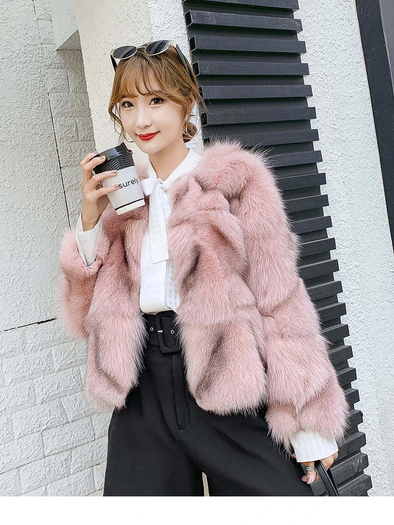 

2022 Winter Jacket Real Fur Coat Women Natural Fox Fur New Fashion O-neck Outerwear Thick Warm Nine Quarter Sleeve