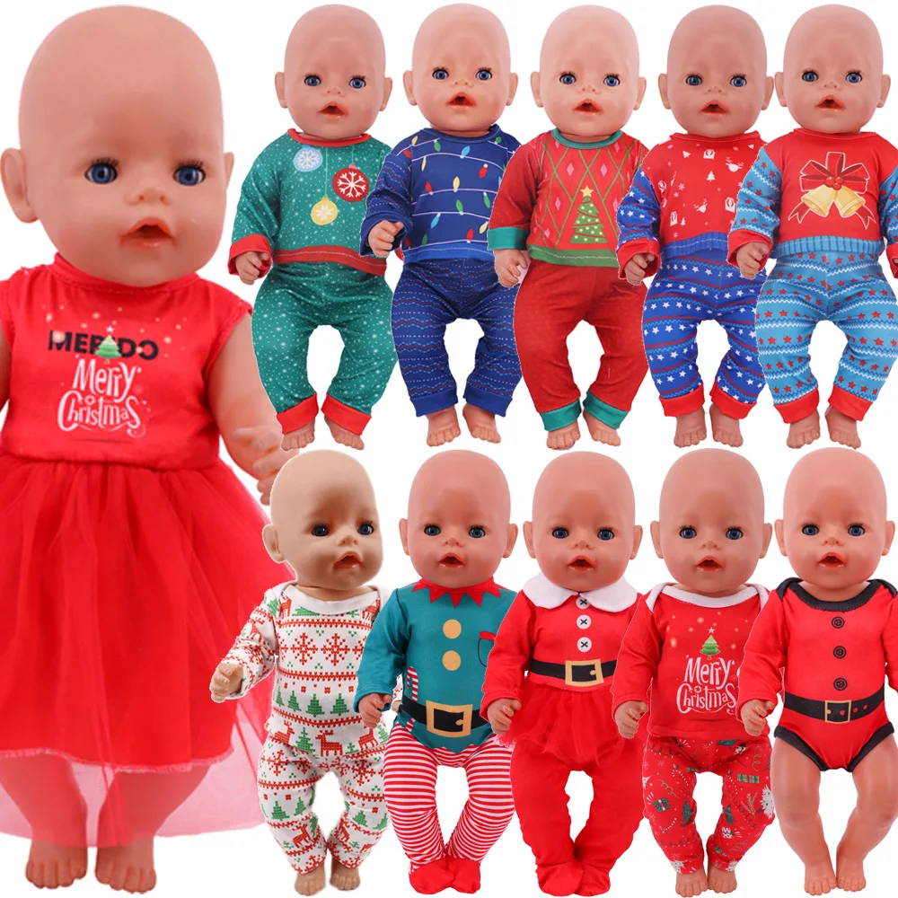 เสื้อผ้าตุ๊กตาคริสต์มาสสไตล์ชุดเสื้อ + กางเกงสำหรับตุ๊กตาอเมริกันขนาด 18 นิ้วและ 43 ซม.ตุ๊กตาเด็กเกิดใหม่อุปกรณ์เสริม,ของเล่นเด็กผู้หญิงรุ่นของเรา