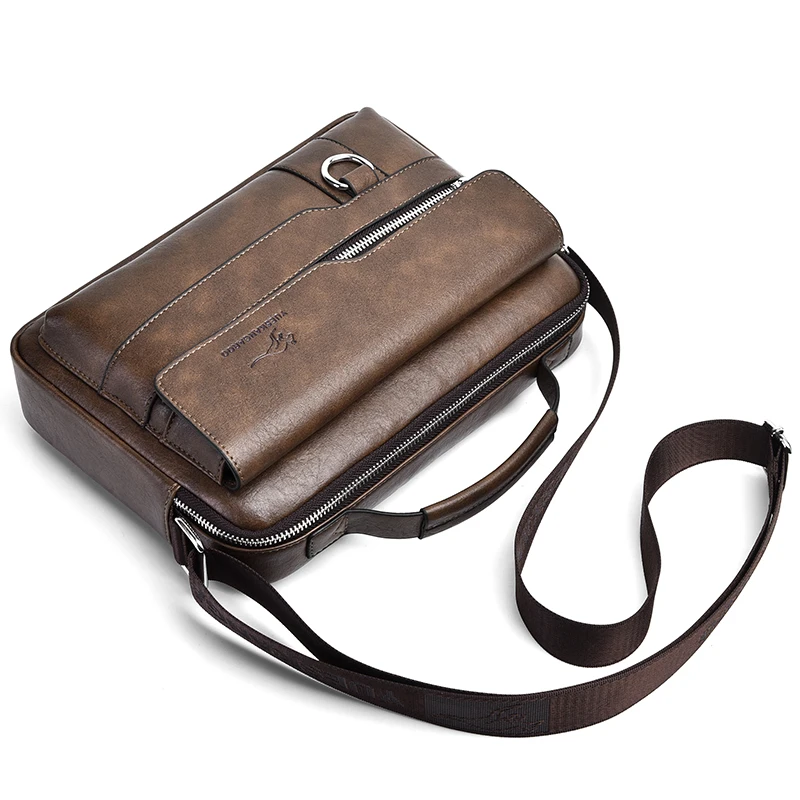 Luxury Kangaroo Brand Messenger Bags Men Leather Casual Crossbody Bag For Men Brown Black Business Shoulder Bag Male Handbag