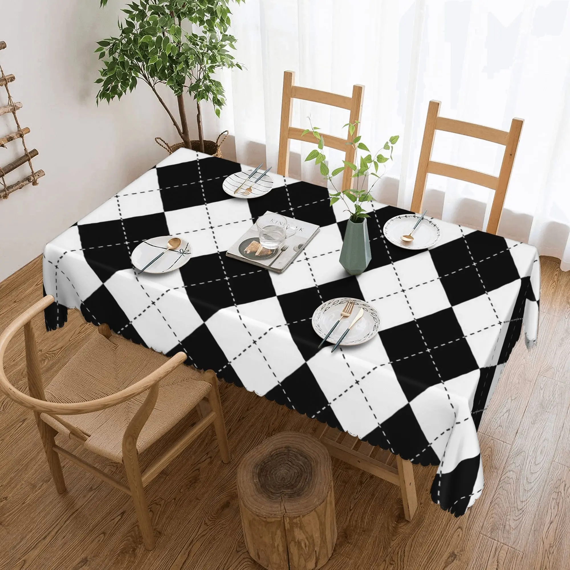 

Custom Diamond shaped geometric pattern Rectangular Tablecloth Oilproof Table Cover for Dining Events Table Cloth
