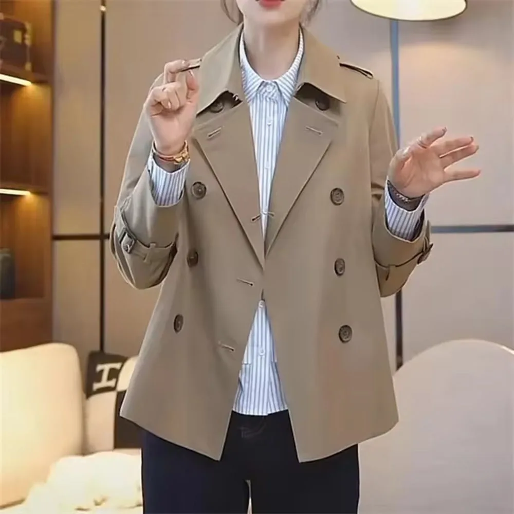 New British Fashion New Spring Autumn Short Loose Double-Breasted Temperament Casual Trench Coat Women Be All-Match Windbreaker