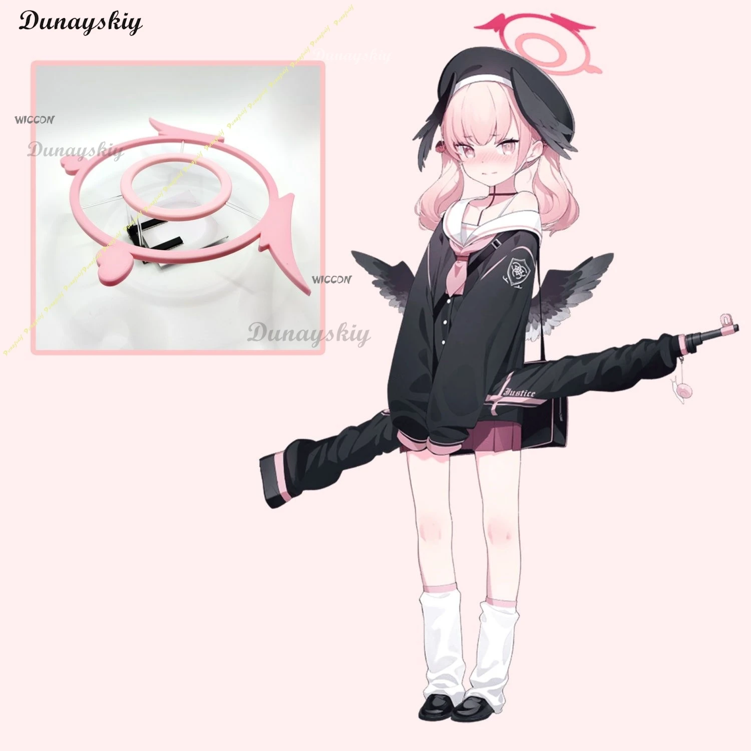 Disfraz de Cosplay de Shimoe Koharu de Blue Archive, Uniforme de Marinero con Gorra y Alas, para Mujer, Niña, Fiesta de Halloween, con Diadema y Peluca