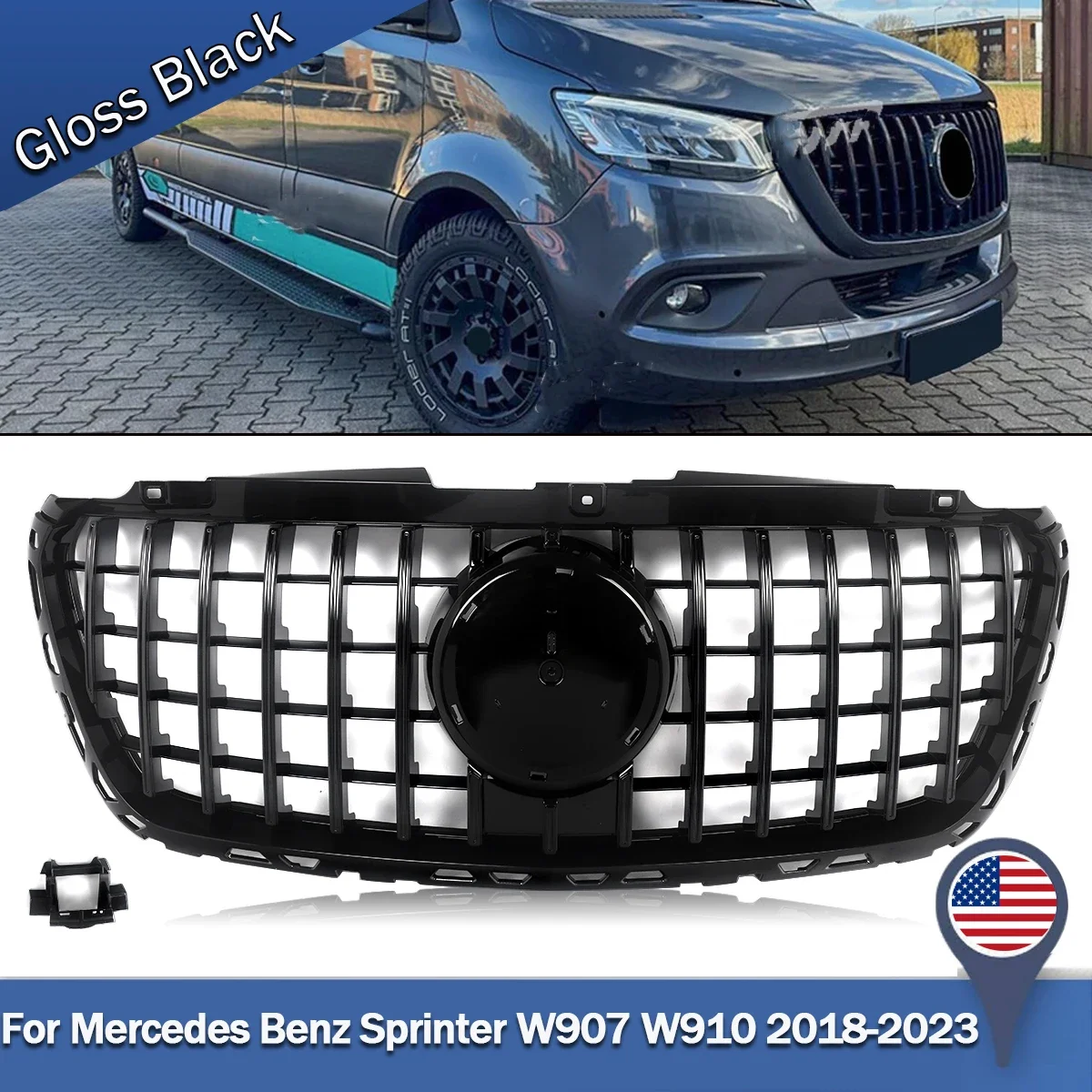 SAIQINGSP 1Pcs Front Bumper Upper Grille Grill fit for Mercedes Sprinter 1500 2500 3500 W907 2018-2023 Car Accessories Tools