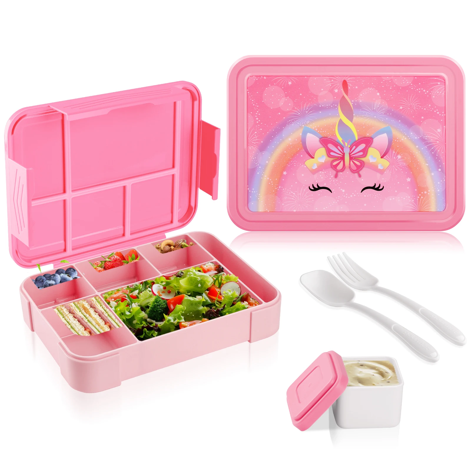 1330 ml Bento Box Einhorn/Buchstaben Auslaufsichere Lunchbox Sauce Obst Lebensmittel Aufbewahrungsbox Mikrowelle Lebensmittelbehälter für Kinder und