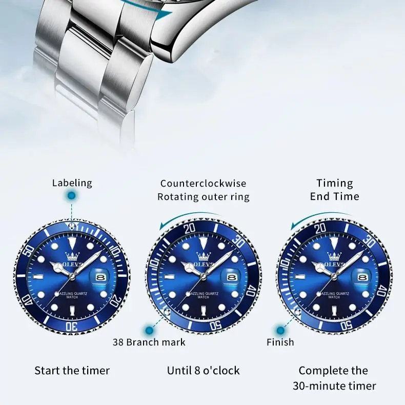 OLEVS 5885 Diving Series Men Watch Luxury Automatic Date Original Watch Trendy Stainless Steel Waterproof Sports Quartz Watch