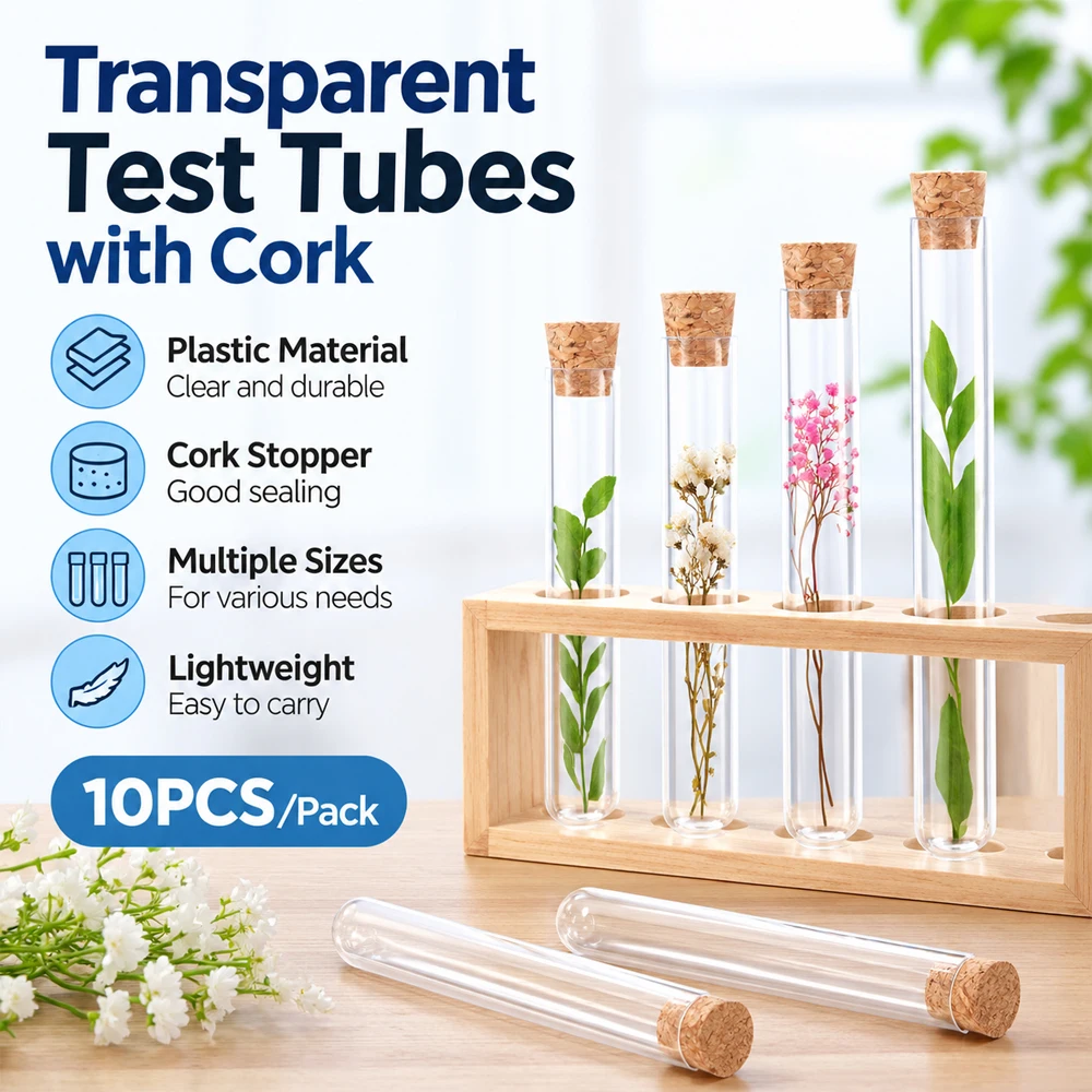 10-20PCS Supplies Accessories clear Plastic Long Test Tubes with Cap, U-Shaped Bottom, Hydroponic Plants & Gift
