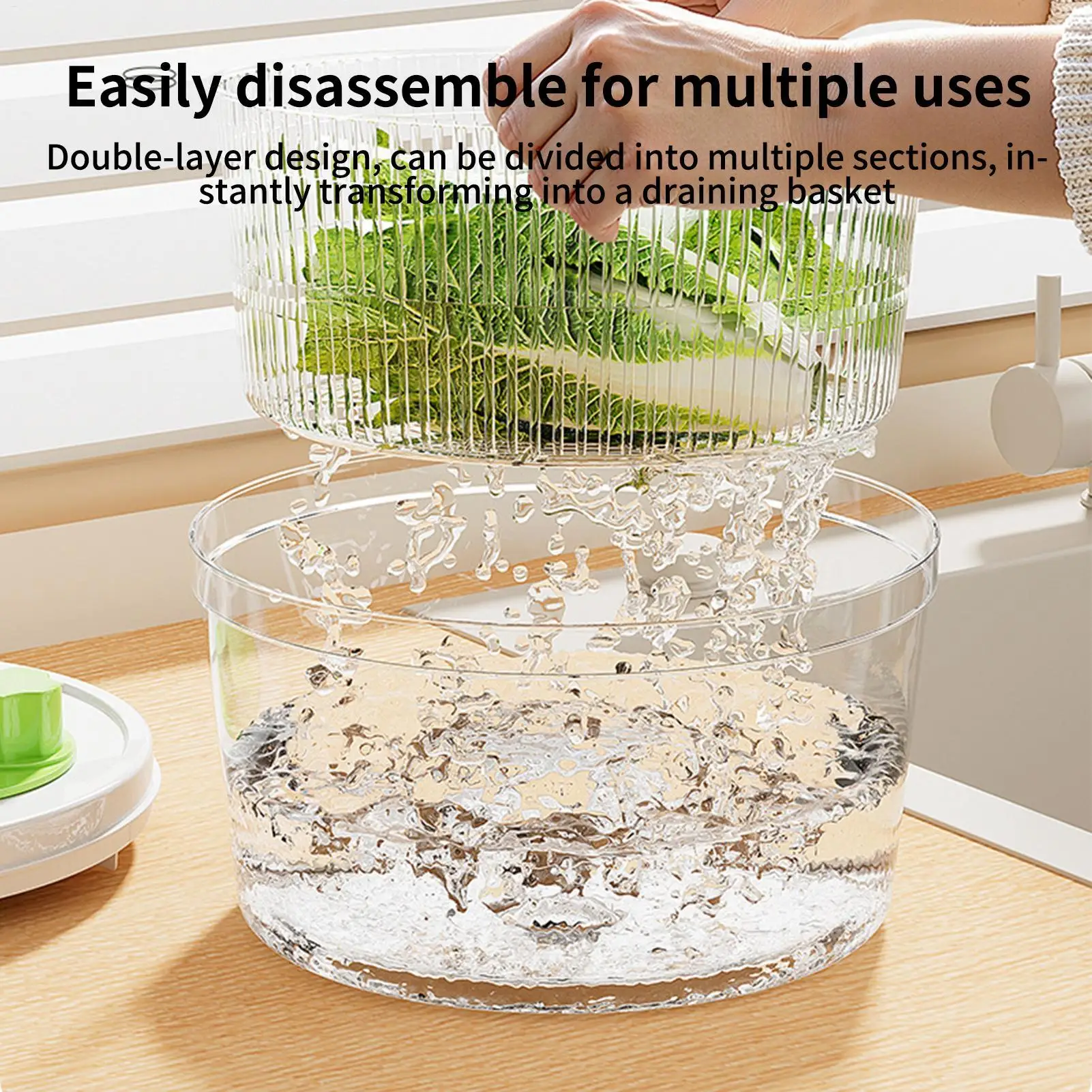 Salad Spinner Manual Crank Fruit Washer Bowl with Drain Spout Lettuce Dryer for Home Kitchen Office Apartment Dorm Daily Cooking
