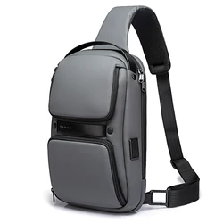 Bolsa de peito masculina, sacos de tiracolo casuais, carregamento USB, bolsa de ombro Oxford, impermeável, grande capacidade