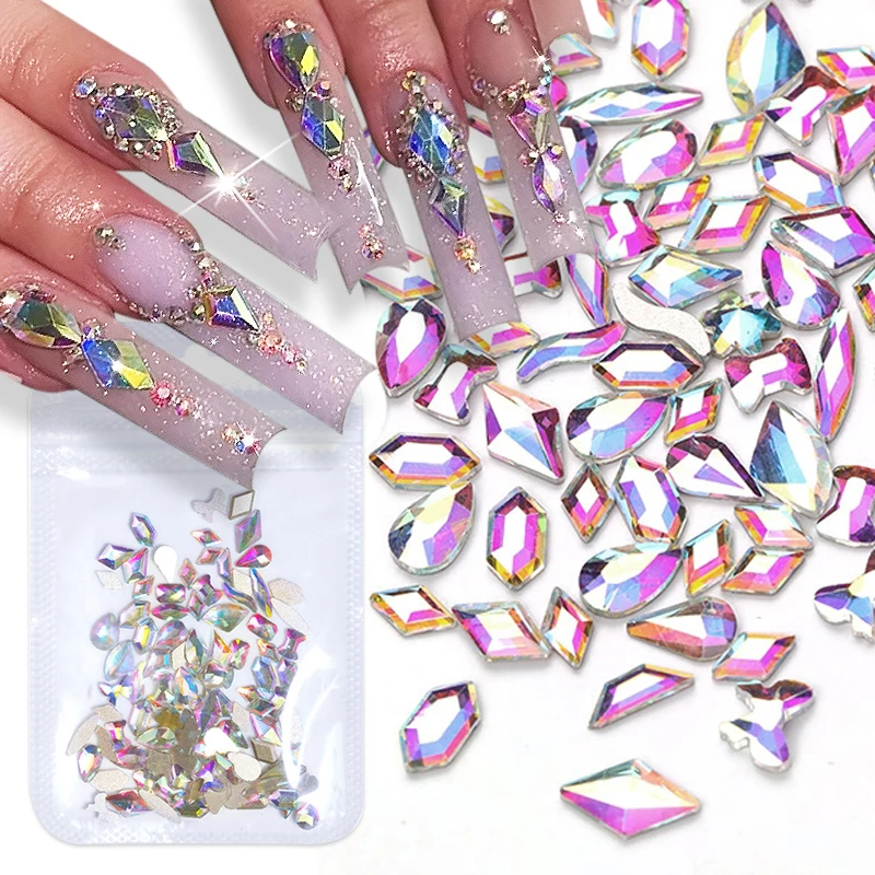 Crystal White Nail Rhinestone AB Charms Luxury Nail Art Flatback Gems for 3D Nail Decorations Glitter Manicure Nail Decal