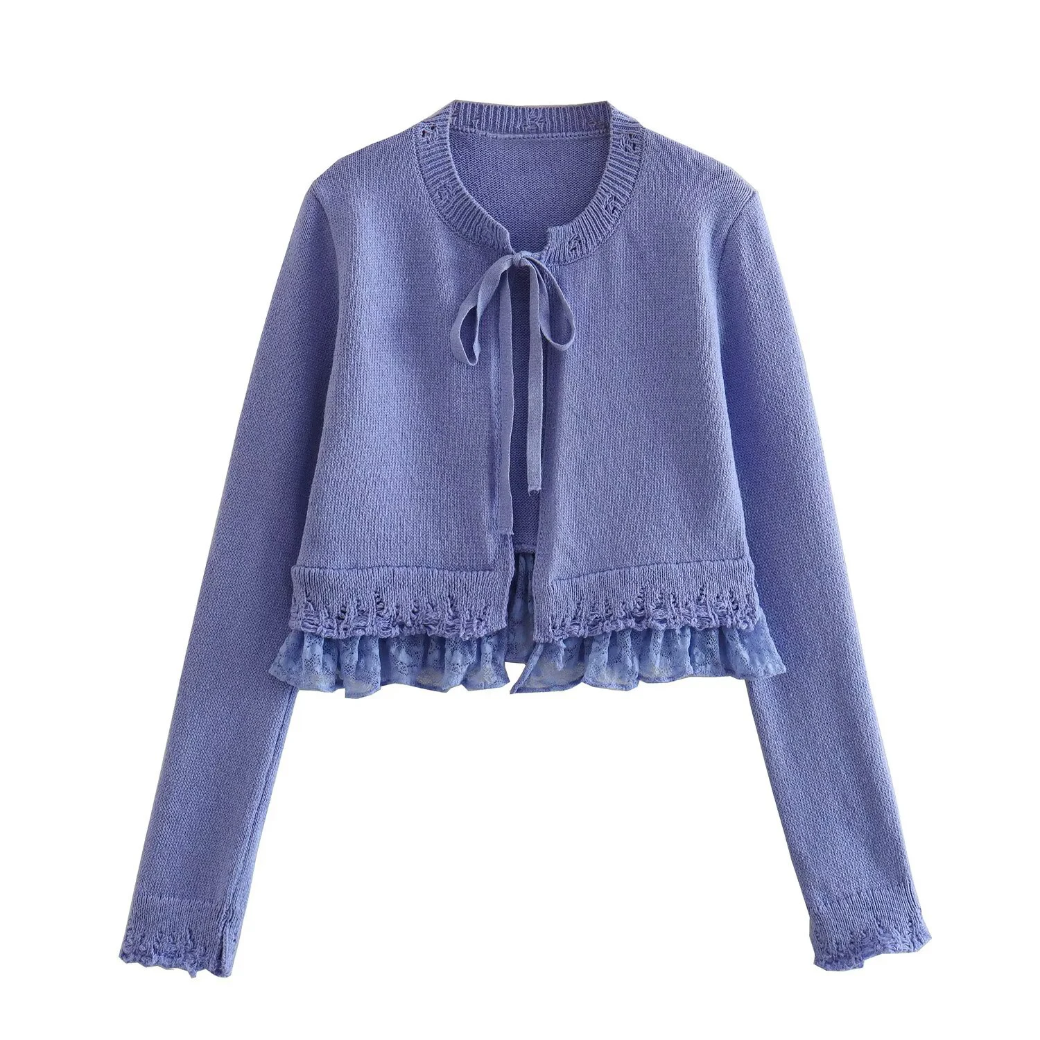 European and American style women's clothing new lace lace decoration design knitted cardigan jacket