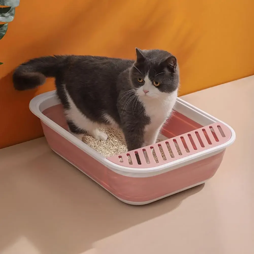 Portable Cat Bedpans Foldable Cat Toilet Large Capacity Semi-closed Pet Cat Litter Box Anti Splash Cat Tray Cleaning Bath Basin