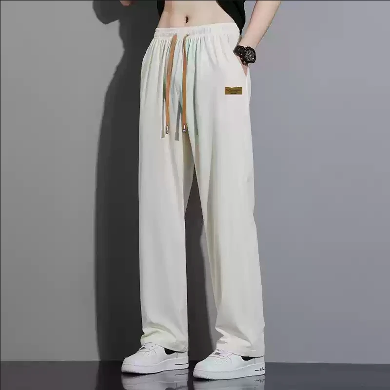 

Casual Summer Thin Ice Silk Sweatpants Men's Loose Straight Leg Korean Sle Trendy Versatile Couple Wide Leg Sports Pants