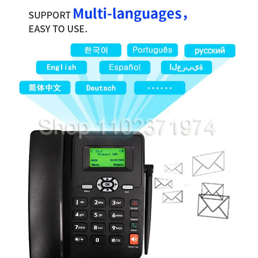 Telephone Cordless Phone Desktop Telephone SIM Card 2G Fixed Wireless Phone w/ Antenna Radio Alarm Clock Function for House Call