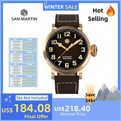 San Martin 40/45mm Bronze Mechanical Wristwatch Men Automatic Watch Pilot YN55A 10Bar Luminous Sapphire Classic Luxury SN0095