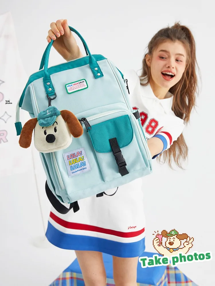 

Design Cute Pendant School Bag Retro College Style Double Shoulder Backpack for Junior And High School Girls Travel Bag