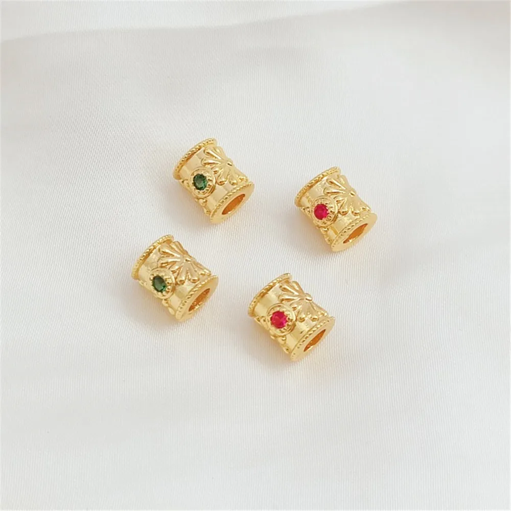 18K Gold-plated Zirconium-inlaid Oil-dripping Red Festive Peach Blossom Chinese Knot Lotus with Hollowed-out Beaded Ornaments view 3