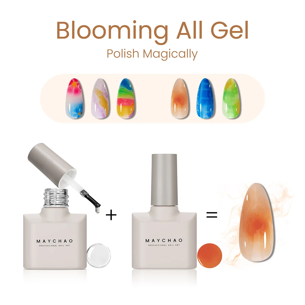 MAYCHAO 12ml Clear Blooming Gel Nail Polish Soak Off UV  Blossom Gel for Nail Decoration Nail Painting Blooming Effect Nail Art