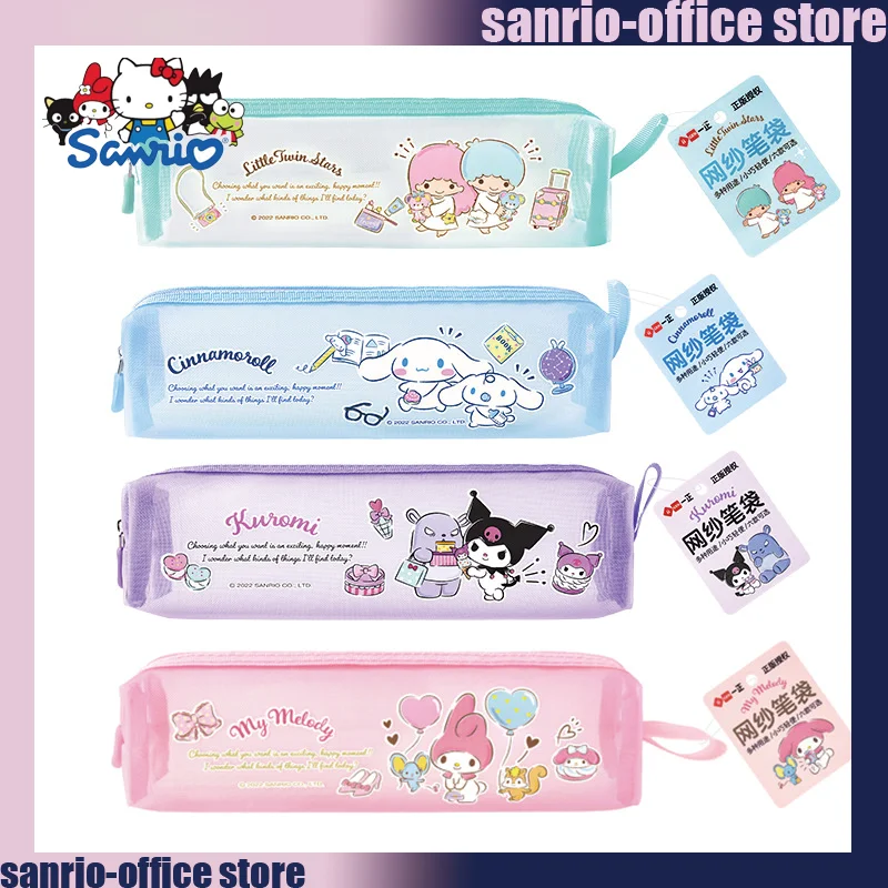 Sanrio Stationery Netting Pencil Bag Cartoon Kuromi My Melody Pochacco Cute Student Pencil Bag Storage Bags Office Supplies