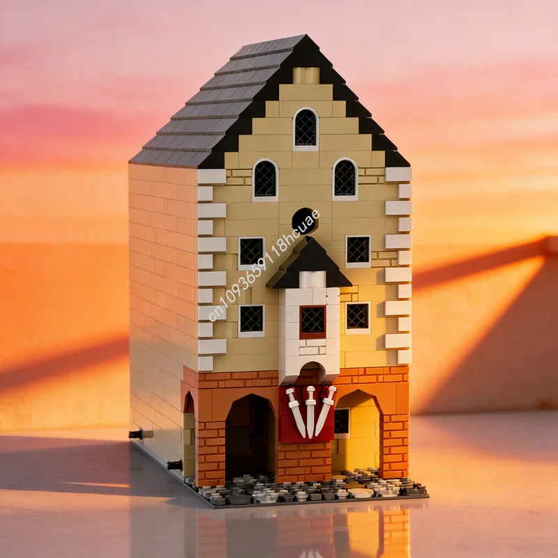 

617 деталей, конструктор MOC «Средневековый город: Замок с рыцарями», архитектурная модель, рождественский подарок, игрушка, развивающая креативность, DIY