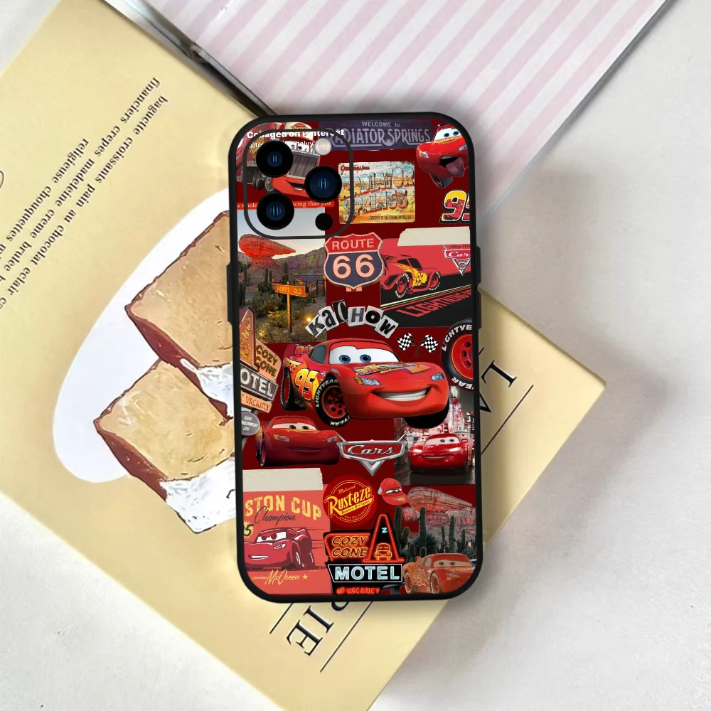 حافظة هاتف ديزني لايتنينج ماكوين 95 FUNDA لهاتف آيفون 12 11 13 14 15 16 MINI Max Pro Plus غطاء أسود من السيليكون الناعم