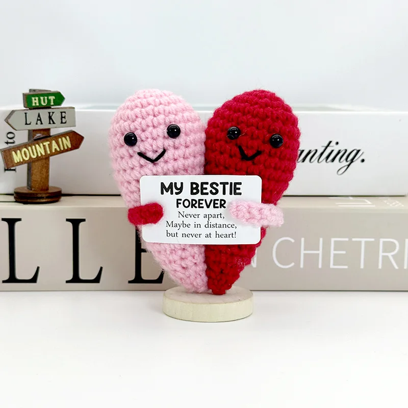 Funny Crochet Emotional Support Heart Hug Doll Home Room Decoration Handwoven Kintted Heartshape Love Desktop Ornamentc Gifts