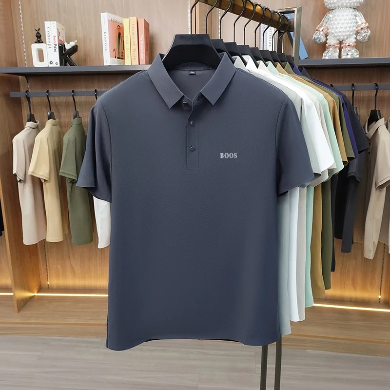 Sommermode Herren Kurzarm-Poloshirt mit Kragen, Knöpfen und Buchstabenprägung, Lässig, Atmungsaktiv, Minimalistisch, Einfarbig, Herrenbekleidung – Detail 7