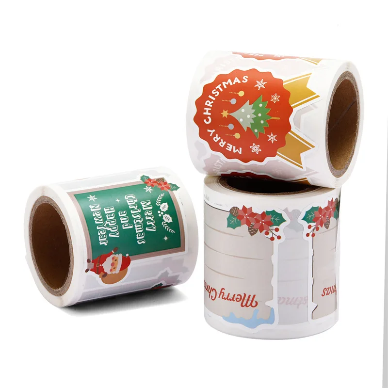 

120pcs Kraft Merry Christmas Label Stickers Roll Decorative Envelope Seals for Festival Holiday Decorative Presents Boxes Cards
