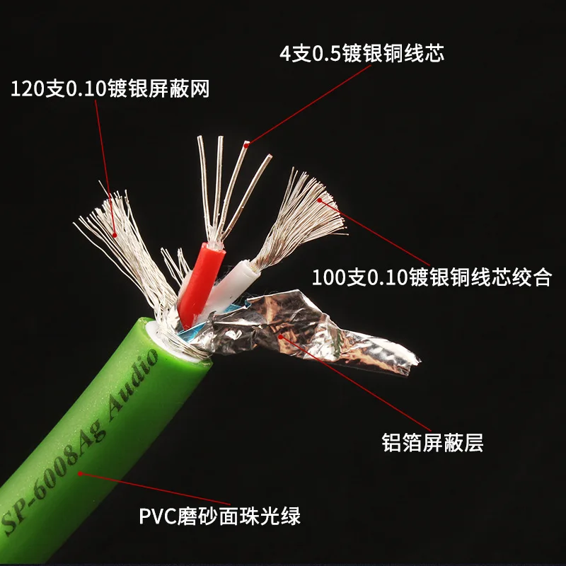 7N Single Crystal Copper Silver Plated Fever Audio Cable Dual Core Signal Cables HIFI Speaker Loose Wire 8.3MM OD Green