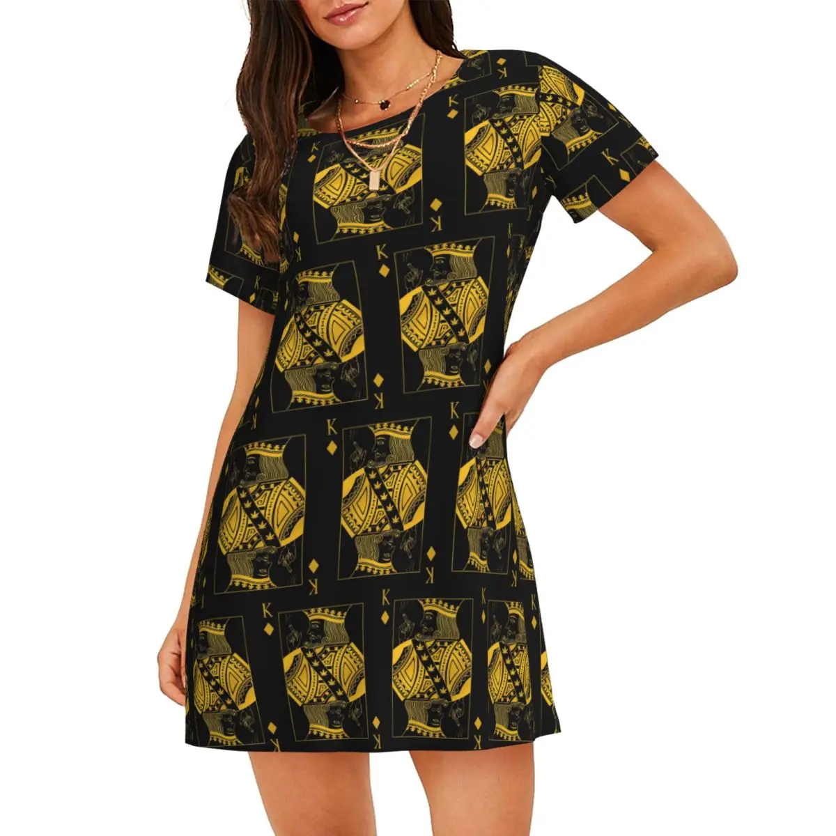 King Of Diamonds Black Poker Playing Card Short Sleeves Nightdress For Sleeping Sleepshirts Women Short Sleeve Nightgowns Soft