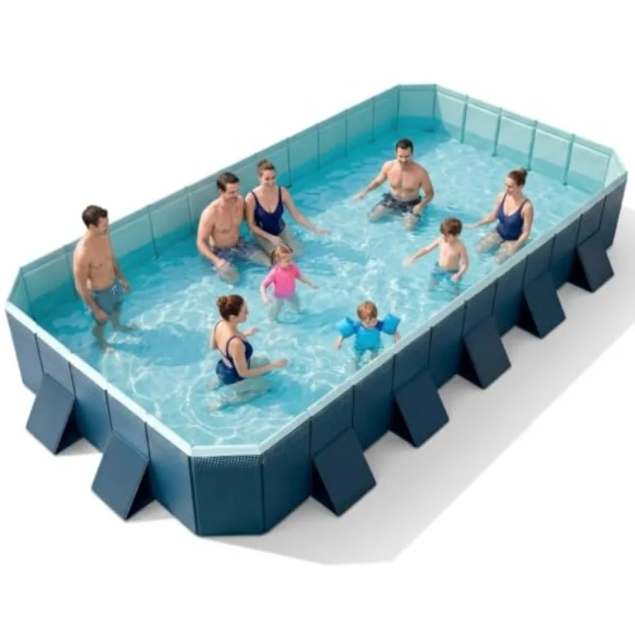 Backyard family pool: 13ft non-inflatable foldable rectangular pool with reinforced panel support 4-layer anti-scratch material