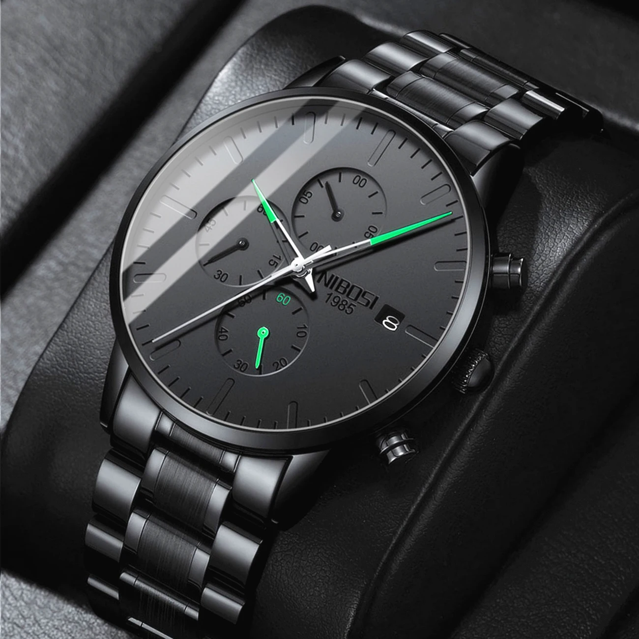 NIBOSI Men's Watches Analog Minimalist Black Dial Watches for Men Business Chronograph Military Stainless Steel Wrist Watches