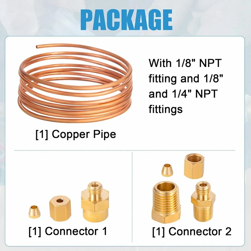 72Inch Oil Pressure Gauge Tubing Kit,Set Of Copper Tube With 1/4Inch X1/8Inch NPT,1/8Inch NPT Male