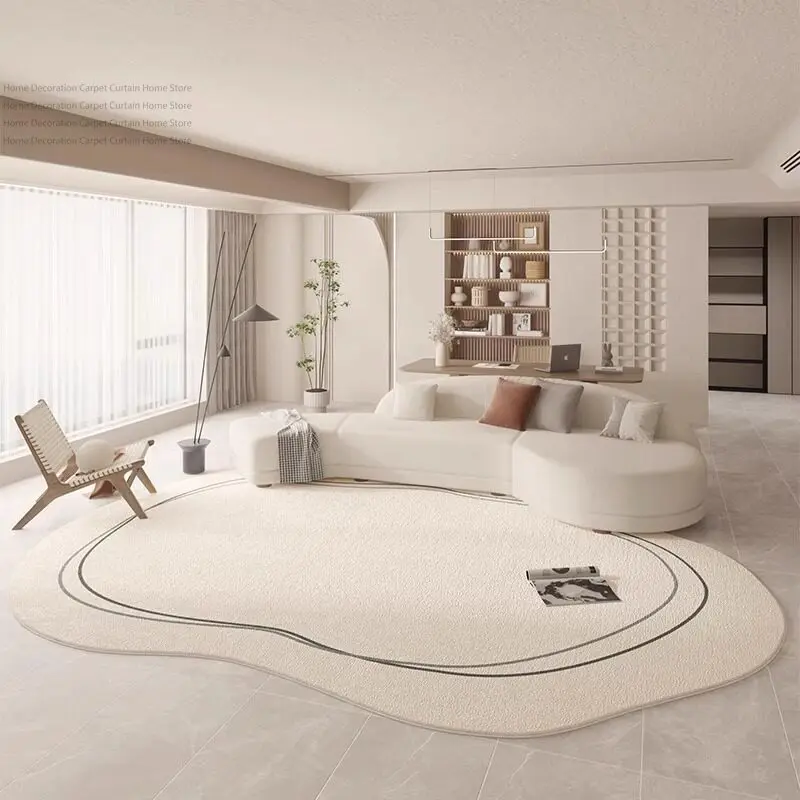 Minimalism Cream Irregular Shaped Carpet Home Decor Living Room Large Rug Soft Fluffy Non-Slip Washable Kids Bedroom Bedside Mat