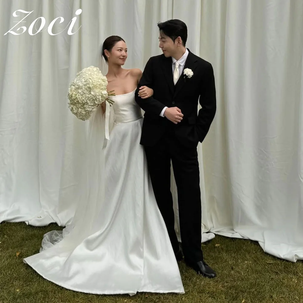 

Zoci Soft Satin A-line Wedding Dresses with Simple Bridal Gown for Women Customized Korea Photo Shoot Dresses