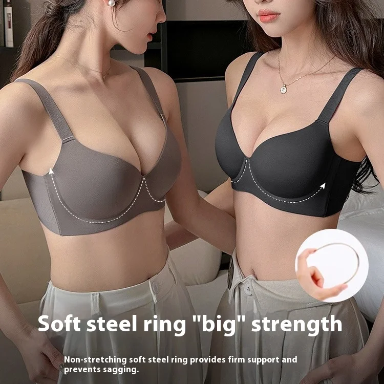 

UBAU Large breasts show small plus size underwear full cup thin section gathered anti-sagging adjustable non-marking bra