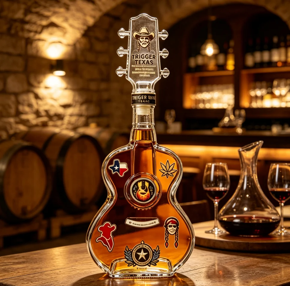 Novelty Guitar Shape Clear Glass Liquor Decanter Bottle For Whiskey Brandy Vodka Wedding Holiday Present