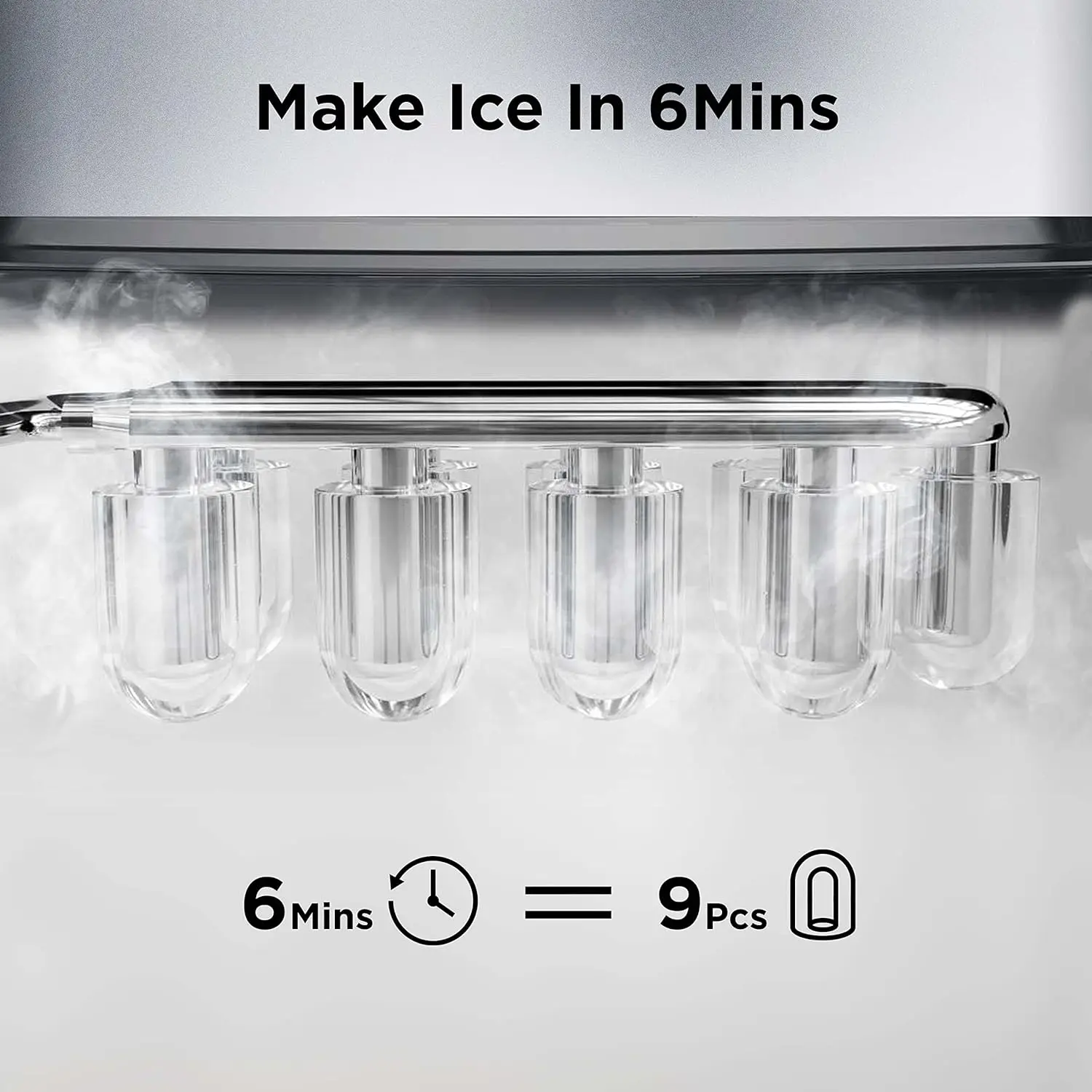 Dessus de seau pour machines à glaçons, 9 cubes prêts en 6 minutes, 26 artériels en 24 heures, machine à glaçons avec cuillère à glace et panier, 2 TAN-book