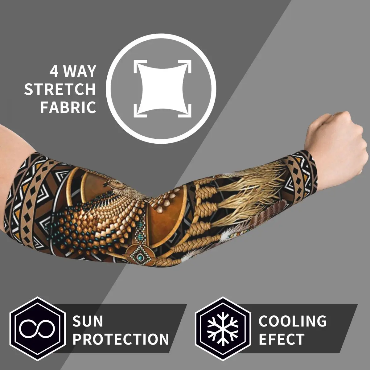 Native American Owl Tribal Arm Sleeves Men Women Sun UV Protection Tattoo Cover Up Sports Cooling Cycling