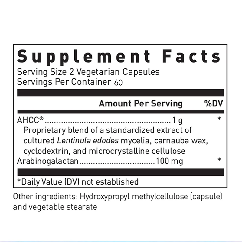 AHCC | Mushroom extract formula containing lactose for immune support | 60 capsules