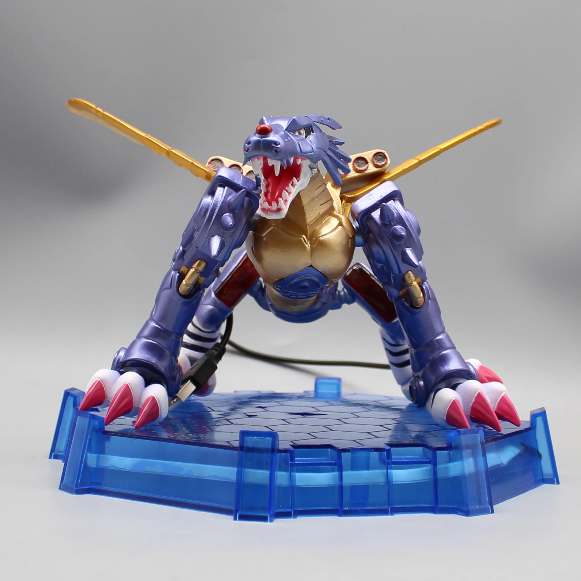 14.5cm Digimon Anime Illuminated Figure Gk Steel Machinery Garurumon Gabumon Evolution Model Ornament Anime Merchandise Gift