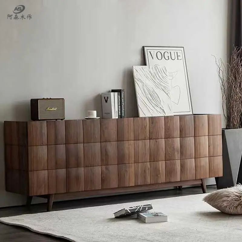 

North American black walnut TV cabinet small apartment simple locker living room wall storage cabinet retro bread bucket cabinet