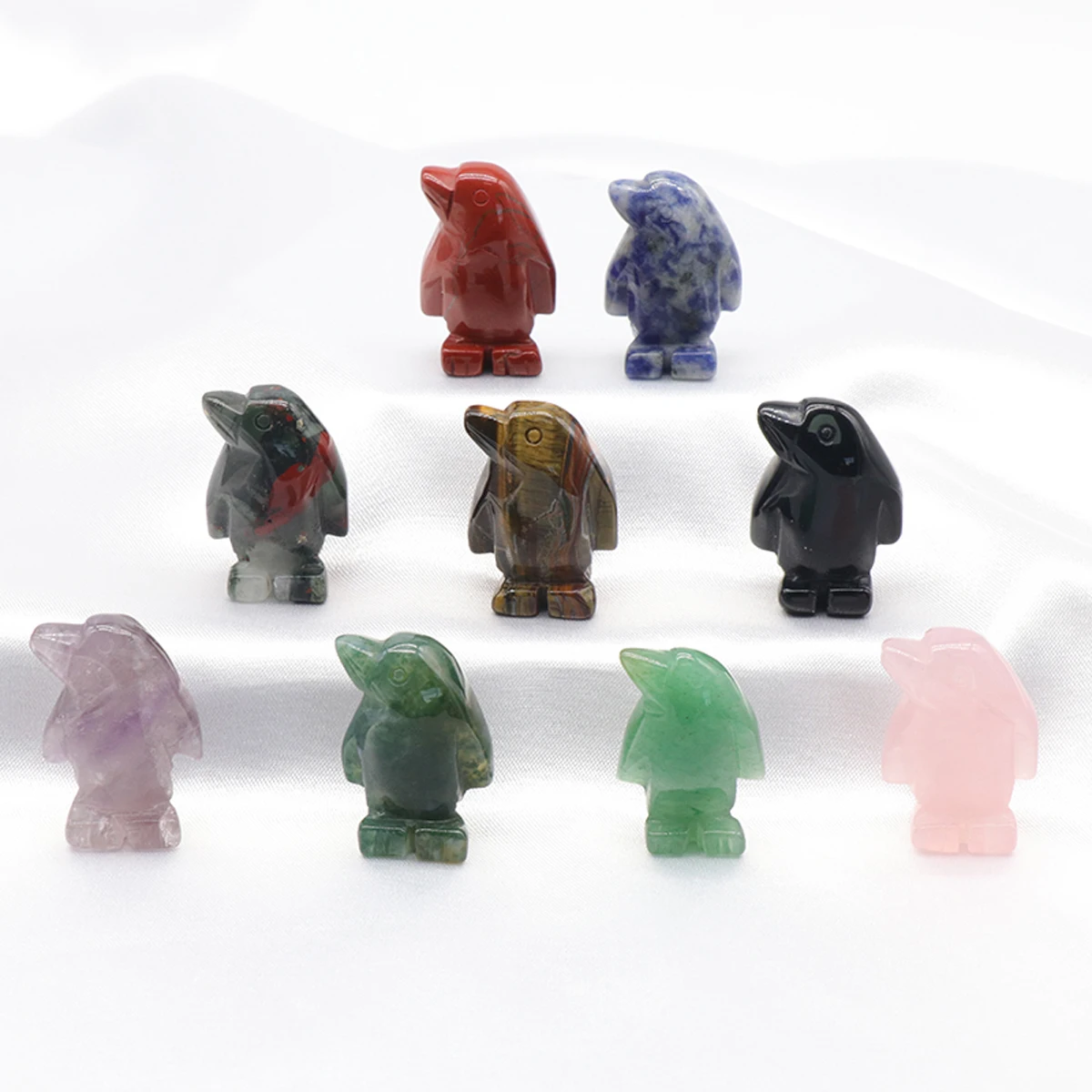 1PC Penguin Statue Natural Amethyst Rose Quartz Healing Crystals Stone Carving Reiki Animal Figurines Crafts Room Decoration