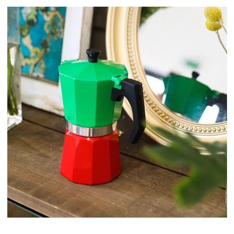 150Ml European Style Moka Pot Espresso Coffee Pot Aluminum Coffee Pot Household Portable Coffee Maker(Red Green)