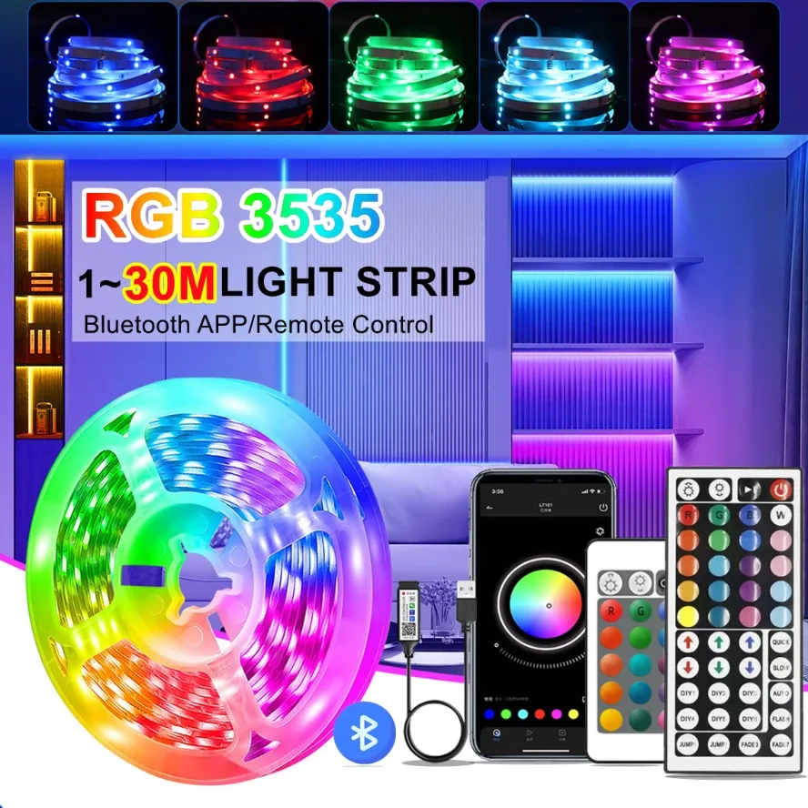 

USB SMD3535 LED Strip Lights Bluetooth APP Control 5V 30m 20m with Adhesive Backing Home Decor Colorful Lamp Bar TV Background