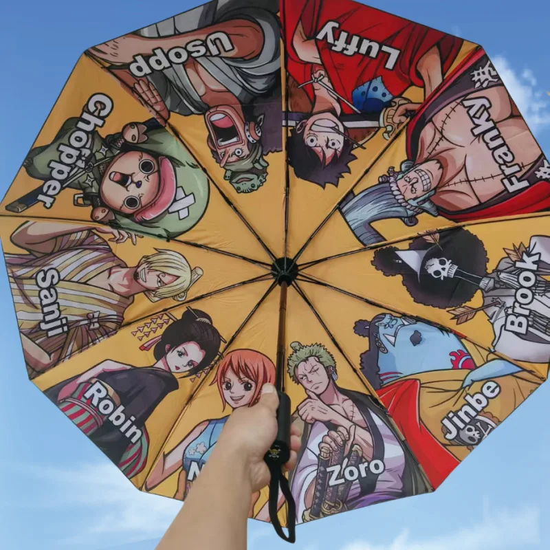 

One Piece Fold Dual-purpose Umbrella Anime Automatic Opening Closing Automatic Three Fold Umbrella Black Glue Sunscreen Umbrella
