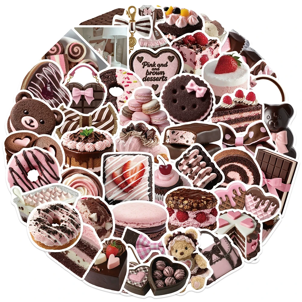 10/30/50pcs Cartoon Ins Style Pink Brown Dessert Stickers Cute Cake Donut Graffiti Decal Fridge Phone Suitcase Sticker Wholesale