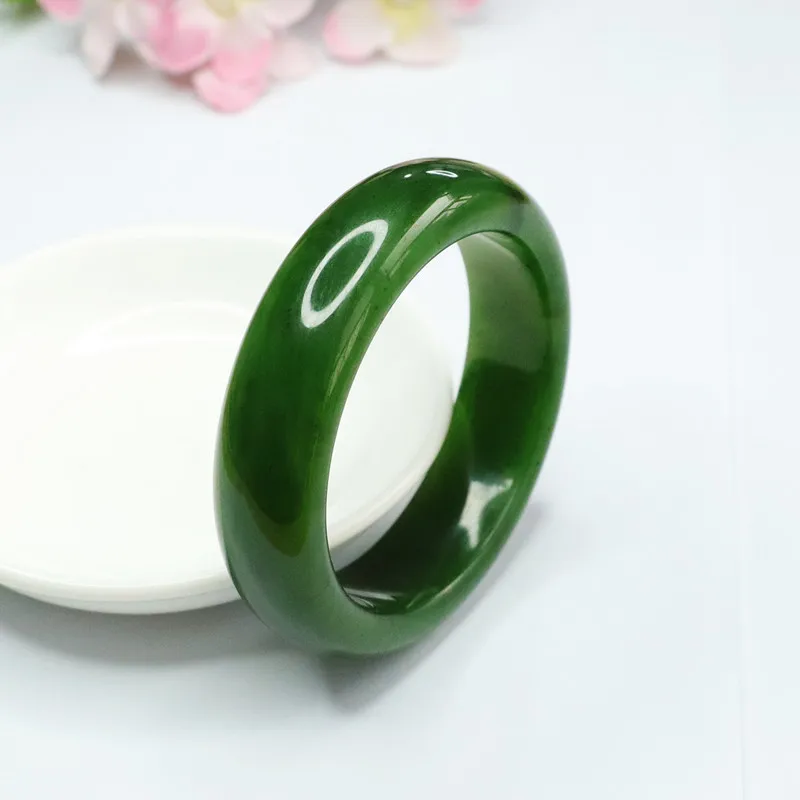 Natural 100% real jasper green A hetian Jade bangle flat bar jadeite bangle green jade for woman temperament gift bracelets